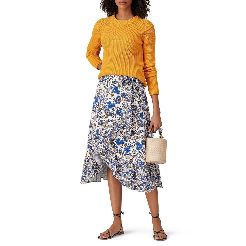 Shoshanna‎ Faux Wrap Ola Skirt Blue Floral Midi Women's Size S